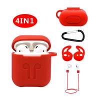 4 in 1 Shockproof Earphone Case With Hook For Apple AirPod Case Soft Silicone Earbuds Strap Earphone Storage Sleeve Protector