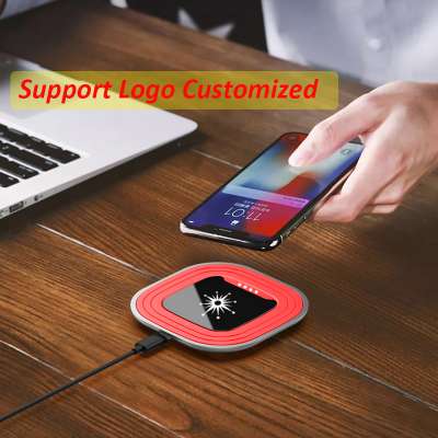 2020 New Hot sales 10W Fast  Charging Metal Body Glass Surface Mobile Cell Phone Wireless Charger Pad